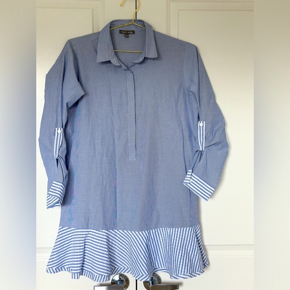Blue Ruffled Buttoned Mini Dress - Picture 2 of 7